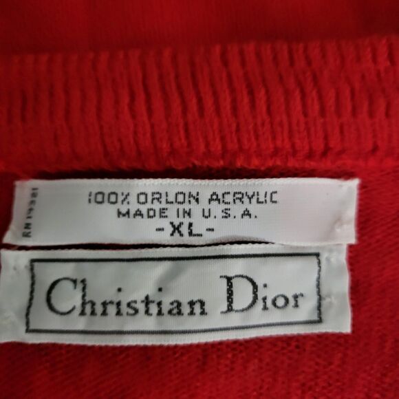 Vintage CHRISTIAN DIOR Sweater Mens XL Red V-Neck Long Sleeve Pullover Acrylic - Picture 3 of 6